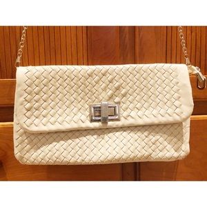 Charlotte Russe Cream Woven Crossbody Bag Silver Chain Bottega Style Envelope